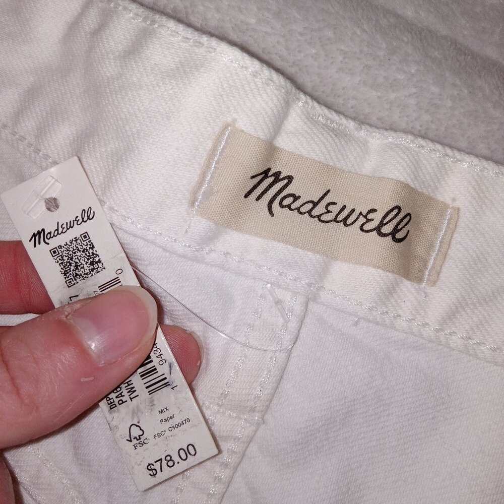 Madewell White Denim Shorts Womens 29 Relaxed Fit Raw Hem Button Fly 3" Inseam - Picture 8 of 16